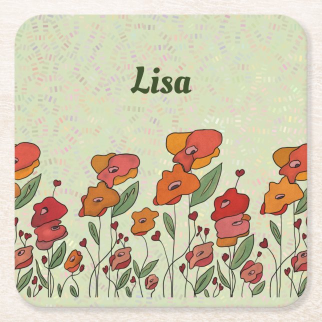 Filigranes poppy field square  paper coaster (Front)