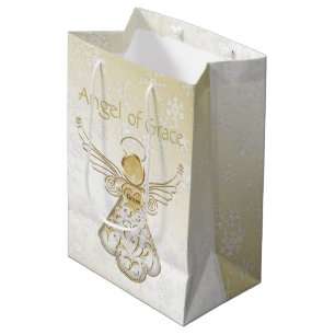 Filigree Angel of Grace Gold Ombre Snowflakes Medium Gift Bag