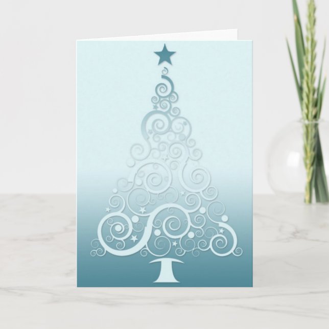 Filigree Blue Christmas tree greeting card (Front)