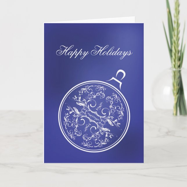 Filigree Blue Ornament Holiday Card (Front)