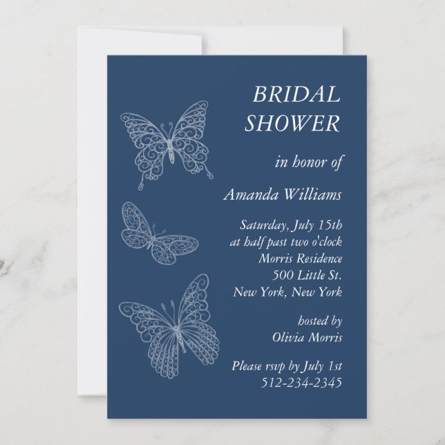 Filigree Butterfly Bridal Shower (teal) Invitation (Front)