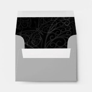 Filigree Butterfly RSVP Envelope in Black and Grey