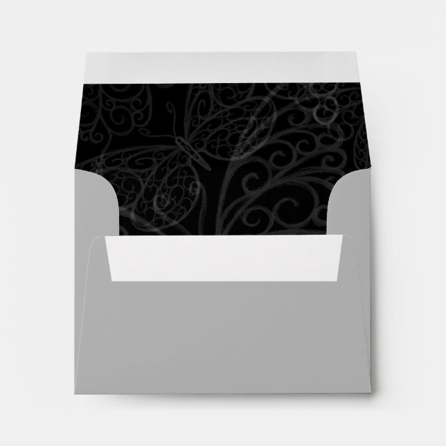 Filigree Butterfly RSVP Envelope in Black and Grey (Back (Bottom))
