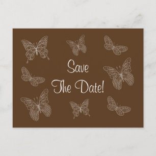 Filigree Butterfly Save the Date Postcard in Brown