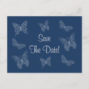 Filigree Butterfly Save the Date Postcard in Teal