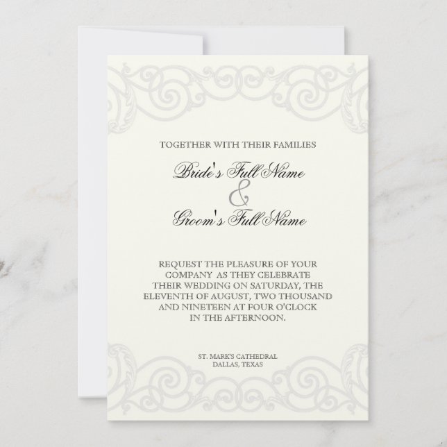 Filigree d'or, gris - Faire-part de mariage (Devant)