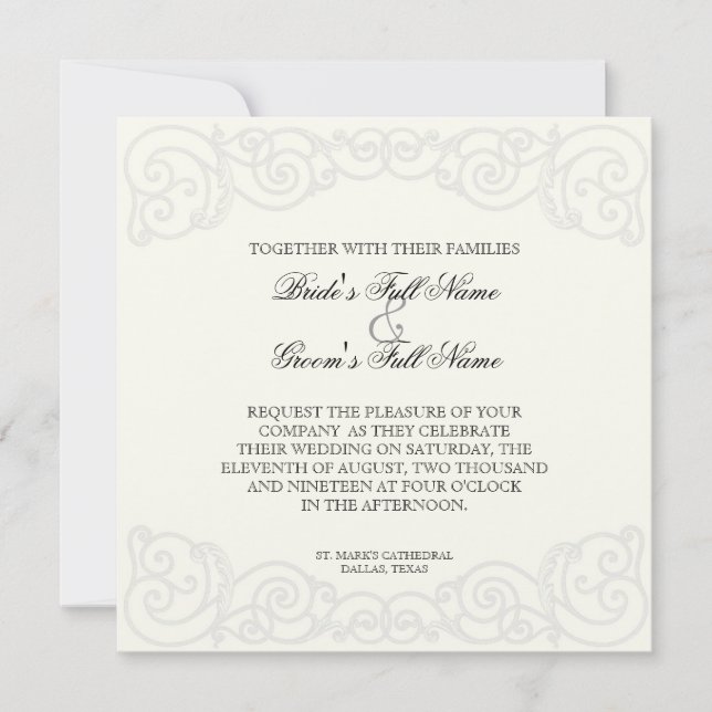 Filigree d'or, gris - Faire-part de mariage (Devant)