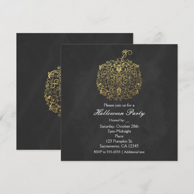 Filigree Elegant Gold Pumpkin Autumn Fall Party Invitation (Front/Back)