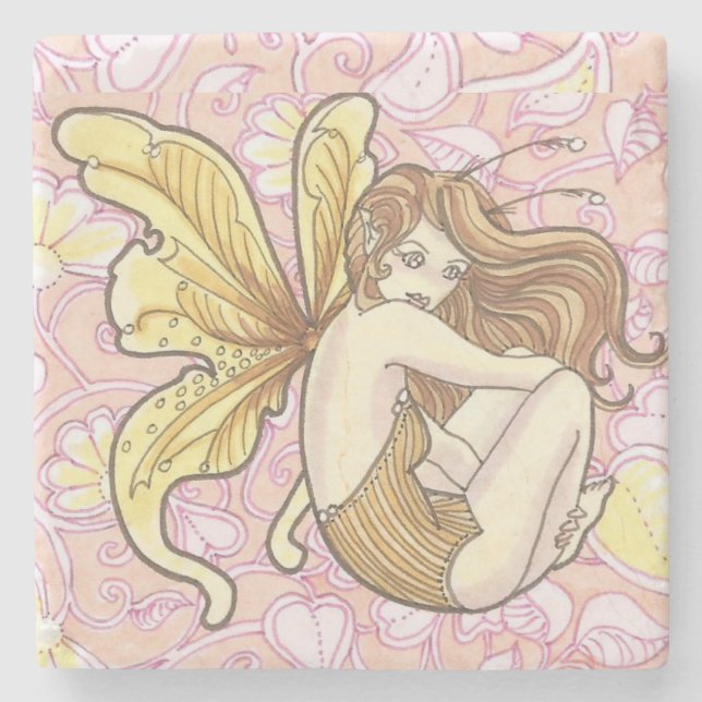 Filigree Fairy Cartoon Fantasy Art Stone Coaster (Front)