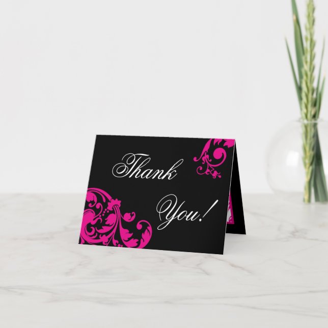 Filigree floral rose chaud plié Carte de remerciem (Devant)