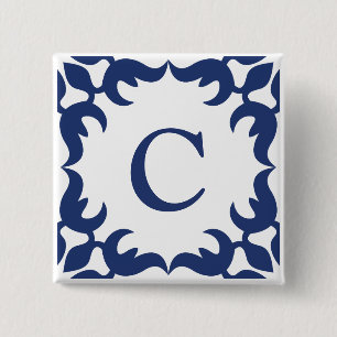 Filigree Framed Monogram in Navy Blue 2 Inch Square Button