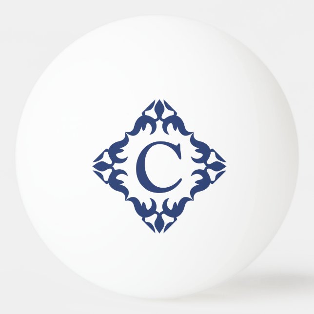Filigree Framed Monogram in Navy Blue Ping Pong Ball (Front)