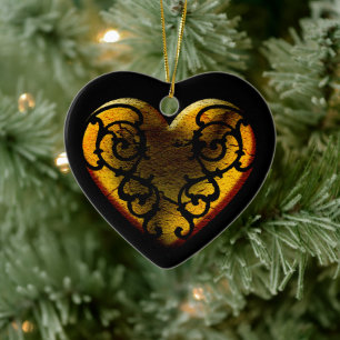 Filigree Goth Gold Heart Ceramic Ornament
