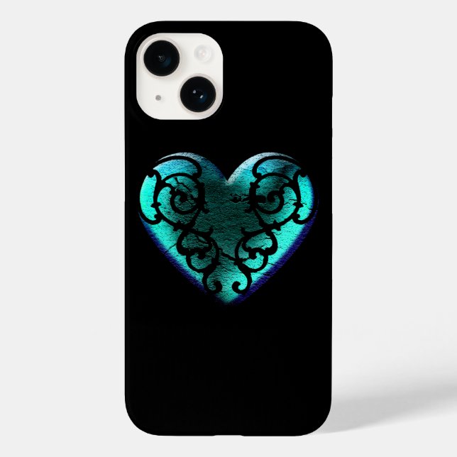 Filigree Goth Ice Blue Heart Case-Mate iPhone Case (Back)