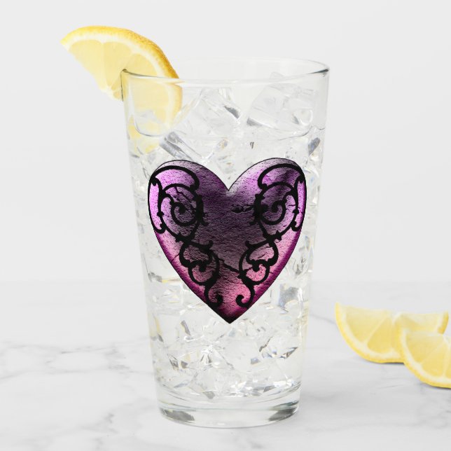 Filigree Goth Pink Heart  Glass (Front Ice)
