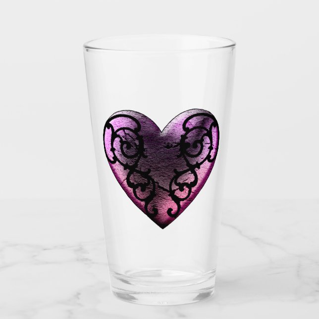 Filigree Goth Pink Heart Glass (Front)