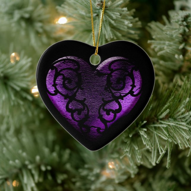 Filigree Goth Purple Heart Ceramic Ornament (Tree)