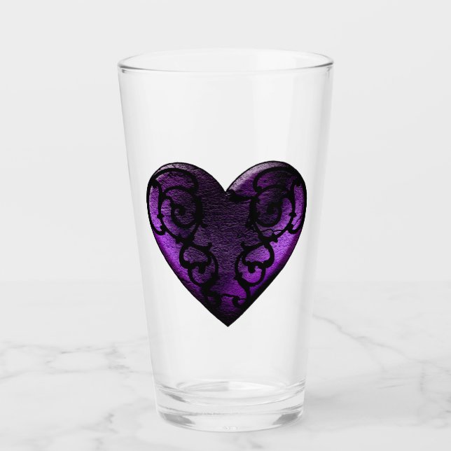 Filigree Goth Purple Heart Glass Cup (Front)