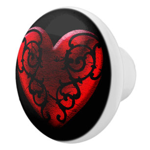 Filigree Goth Red Heart Ceramic Knob