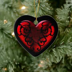 Filigree Goth Red Heart Ceramic Ornament