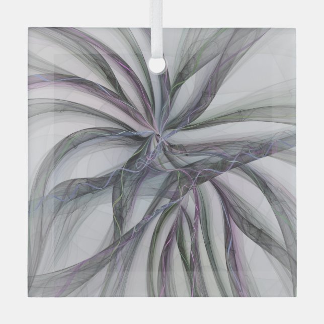 Filigree Motions Modern Abstract Swinging Fractal Glass Ornament (Front)