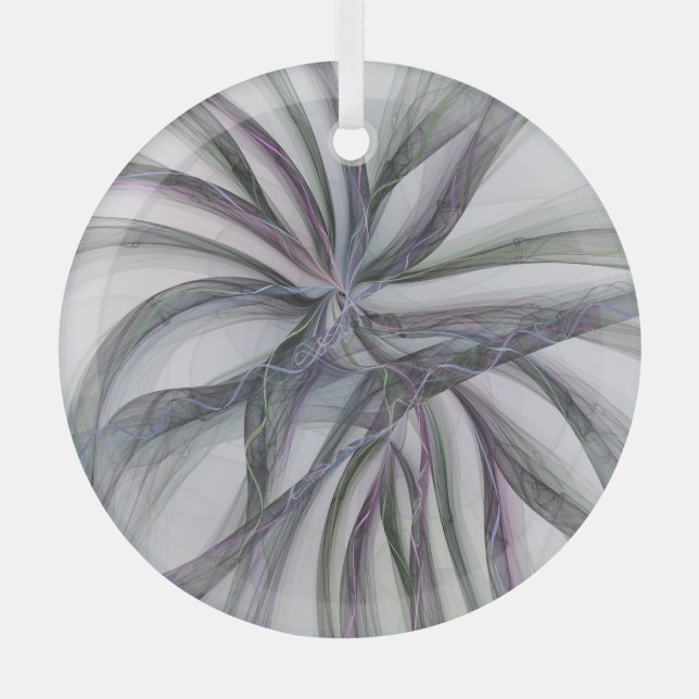 Filigree Motions Modern Abstract Swinging Fractal Glass Ornament (Front)