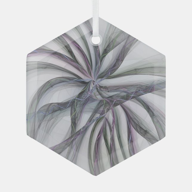 Filigree Motions Modern Abstract Swinging Fractal Glass Ornament (Front)