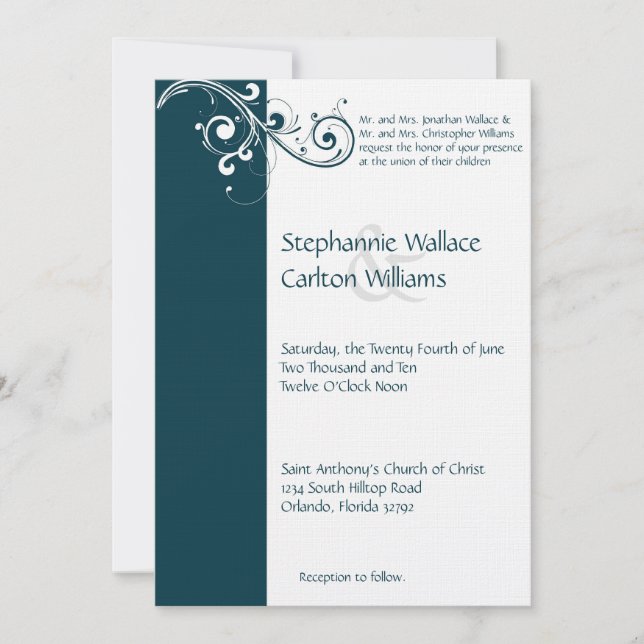 Filigree Navy/White Wedding Invitation (Front)
