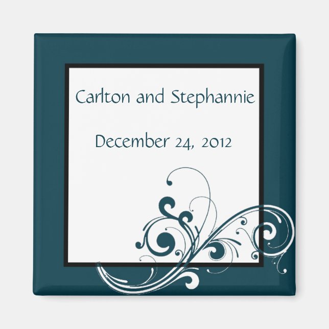 Filigree Navy/White Wedding Magnet (Front)