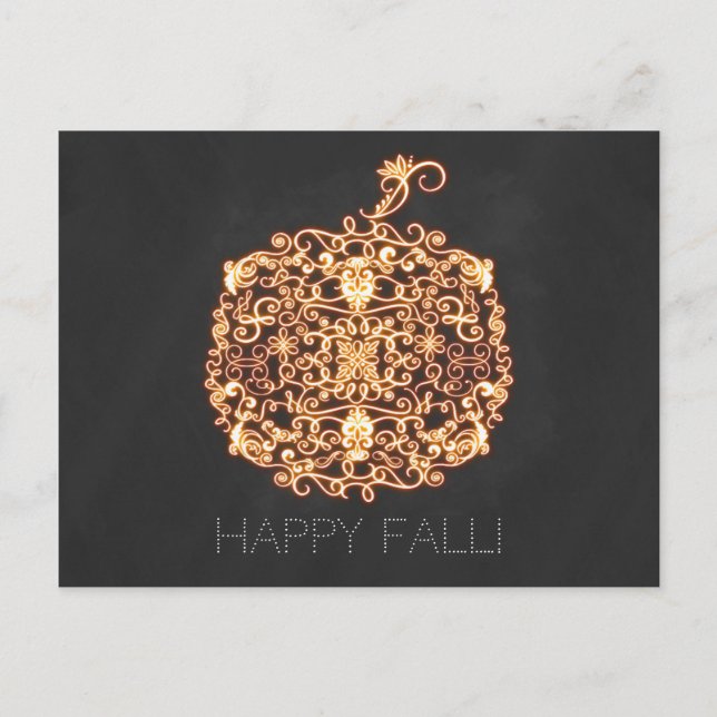Filigree Orange Glowing Pumpkin Autumn Fall Postcard (Front)
