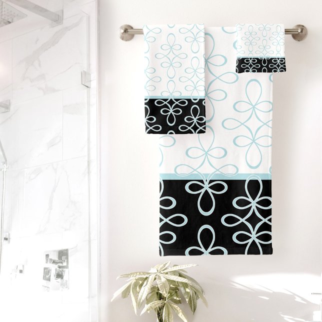 Filigree Pattern Stylish Elegant Blue Black White Bath Towel Set (Filigree Pattern Stylish Elegant Blue Black White Bath Towel Set)