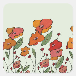 filigree poppy field square sticker