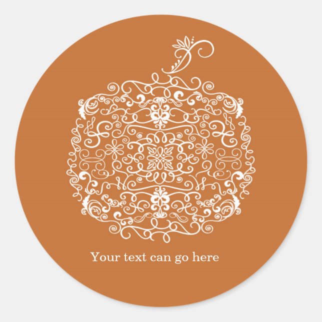 Filigree Pumpkin Elegant Autumn Fall Favour Sticke Classic Round Sticker (Front)