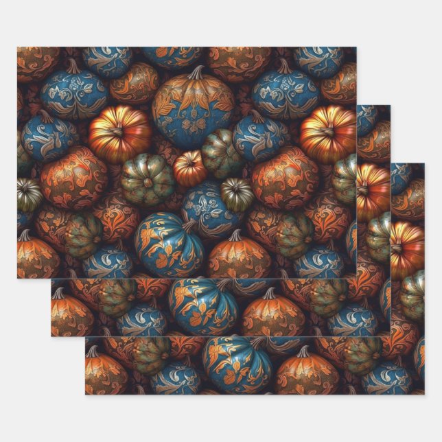 Filigree Pumpkin Wrapping Paper Sheet (Set)