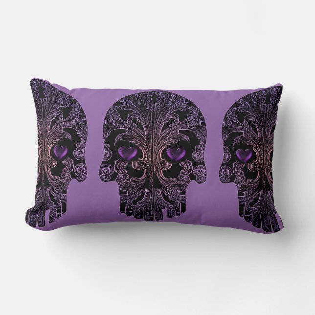 Filigree Skull in Shades of Purple Lumbar Pillow (Front)