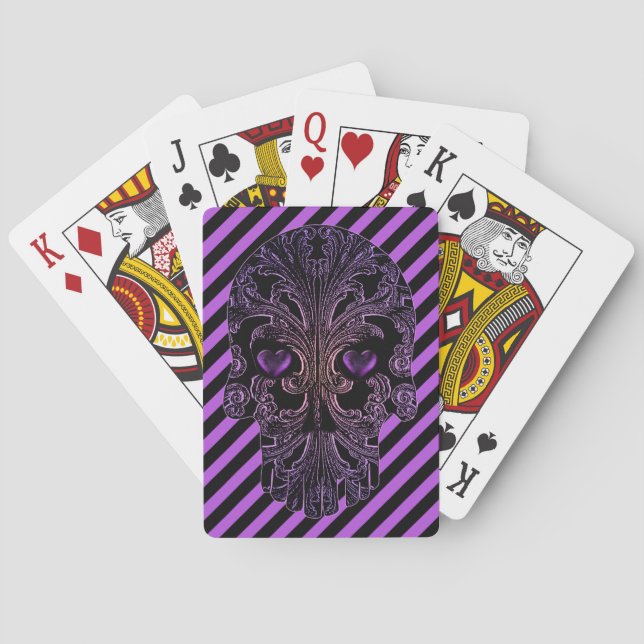 Filigree Skull in Shades of Purple Playing Cards (Back)