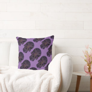 Filigree Skull in Shades of Purple Throw Pillow