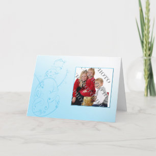 Filigree Snowman in Blue Photo Christmas Card