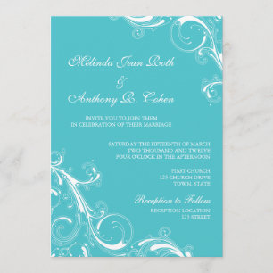 Filigree Swirl Blue Curacao Invitation