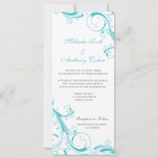 Filigree Swirl Blue Curacao Invitation (Front)
