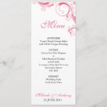 Filigree Swirl Pink Menu<br><div class="desc">This wedding set accessory is pretty with a delicate scroll work design in a vibrant pink on white. It gives a bright, clear and crisp look that is pretty, romantic, elegant and classic, while still modern with a hint of vintage. This is part of a wedding set collection that has...</div>