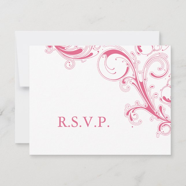 Filigree Swirl Pink RSVP Card (Front)