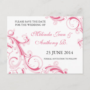 Filigree Swirl Pink Save the Date Announcement Postcard
