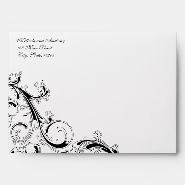 Filigree Swirl White w/Black 5x7 A7 Envelope (Front)