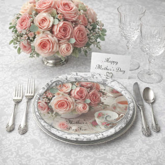 Filigree with Pink Roses Mother's Day  Paper Plate