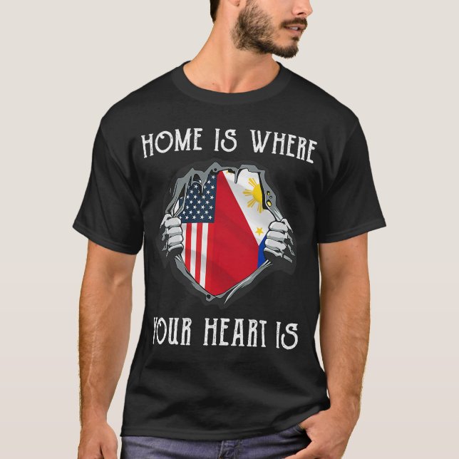 Filipino American  Philippines & USA Roots Flag T-Shirt (Front)