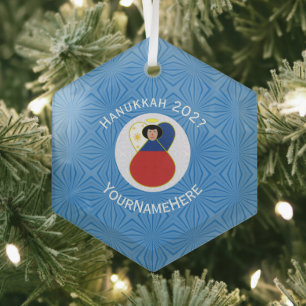 Filipino Angel Hanukkah Flag Personalized Glass Ornament
