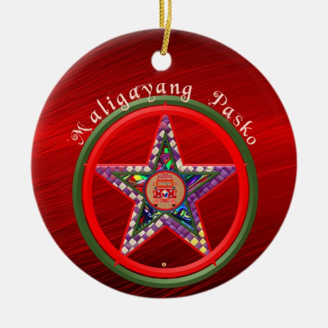Filipino  Christmas Parol & Jeepney Ceramic Ornament (Front)