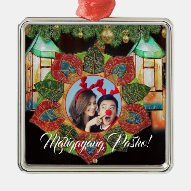 Filipino Colourful Lantern, Parol Style Metal Ornament (Front)