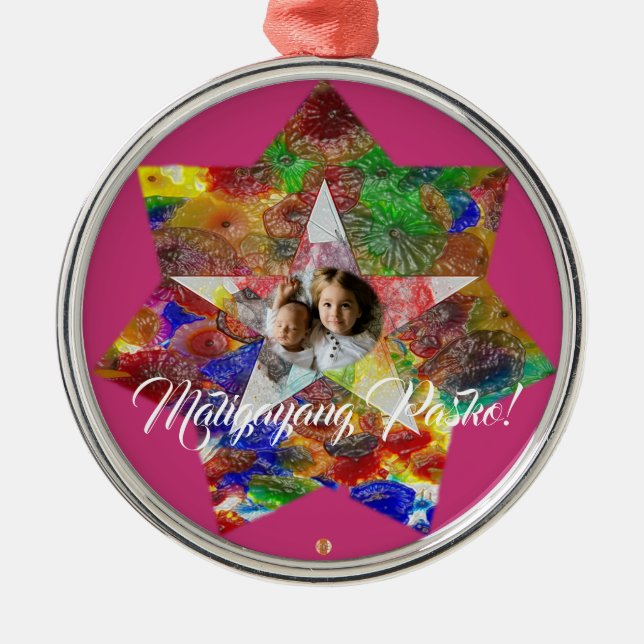 Filipino Colourful Star Lantern Style, Girly Metal Ornament (Front)